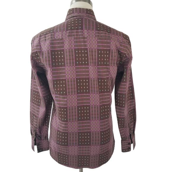 Bertino Brown Pink Blue Button Down Men's Shirt  Size Medium - Picture 3 of 7